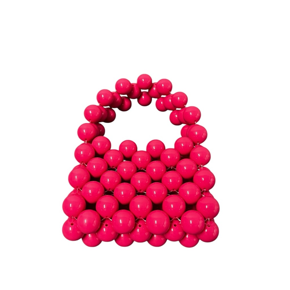 MICRO PINK Beaded Mini Bag Bubblegum Resin Beads Top Handle Purse Boho - Picture 6 of 6